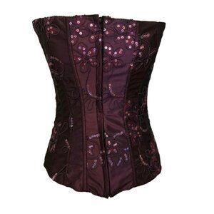 Purple Satin Floral Embroidered Corset With Sequins & Lace-Up Back Design Medium